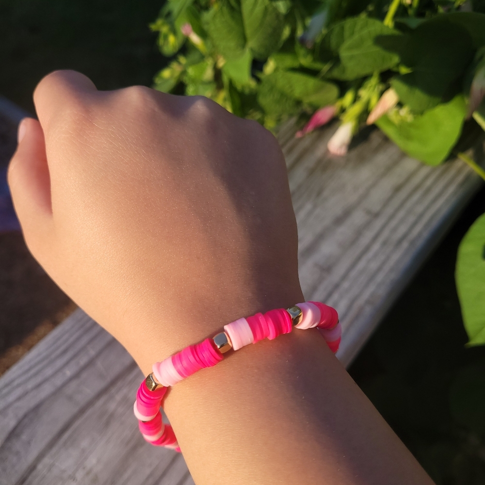 Pink & Gold Clay Bead Anklet